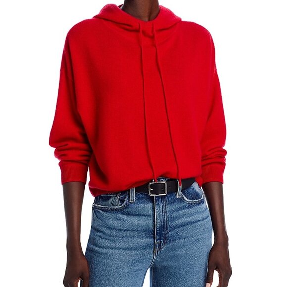 AQUA Cashmere Drop-Shoulder Hoodie NWT XS – Red, Funnel Neck, Rib Trim - Picture 1 of 3